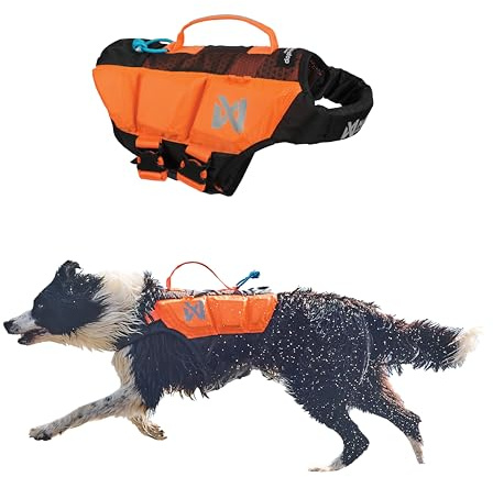 Non-stop dogwear Protector Life Jacket, Innovative Dog Life Jacket, Breathable Dog Swimming Vest with Ergonomic Design for Full Freedom of Movement, Black/Orange, Size 5