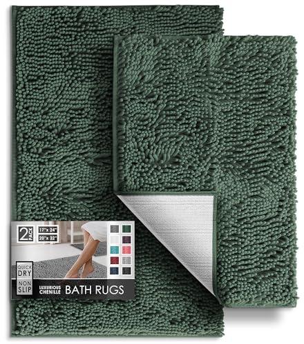 Hearth & Harbor Bathroom Rugs, Chenille Bath Mat - Machine Washable Bath Mats for Bathroom Non-Slip Backing Rubber, Quick Dry Bathroom Mat