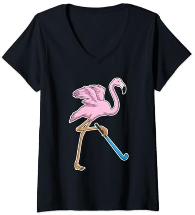 Damen Flamingo Feldhockey Feldhockeyschläger Sport T-Shirt mit V-Ausschnitt