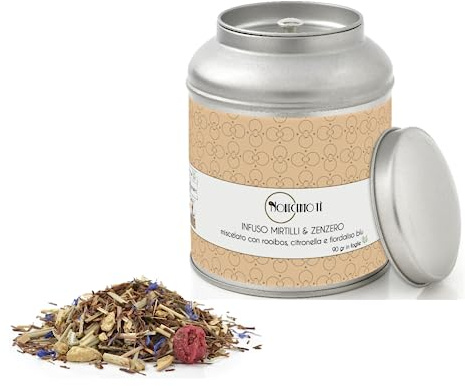 Novecento Tè® | Infuso Mirtilli e Zenzero | Tisana in Foglie - 90 Gr | Rooibos | The Rosso Miscelato Con Frutta e Spezie