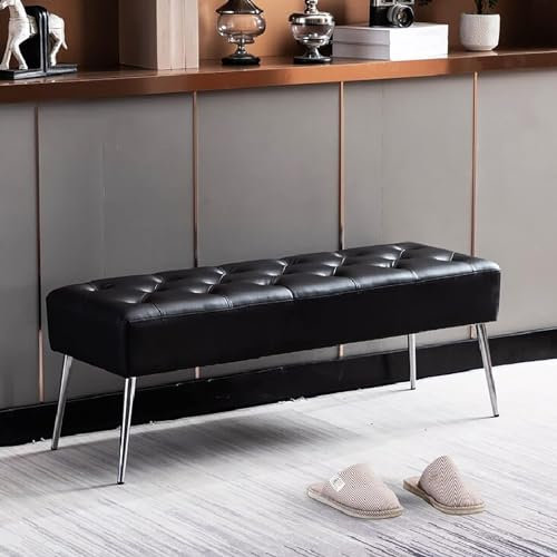 Bettbank Mit Metallbeinen, Gepolsterte Schlafzimmerbank, Ottoman-sitzbank Aus Leder, Moderne Multifunktions-schuhbank, Eingangsbank, Esszimmerbank, 100 X 40 X 45 Cm (39 X 16 X 18 Zoll)(Color:Schwarz)