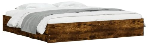 vidaXL Sängram med lådor rökfärgad ek 200x200 cm konstruerad trä, säng, förvaringssäng, dubbelsängram, dubbelsäng, sovrumsmöbler, sängbotten