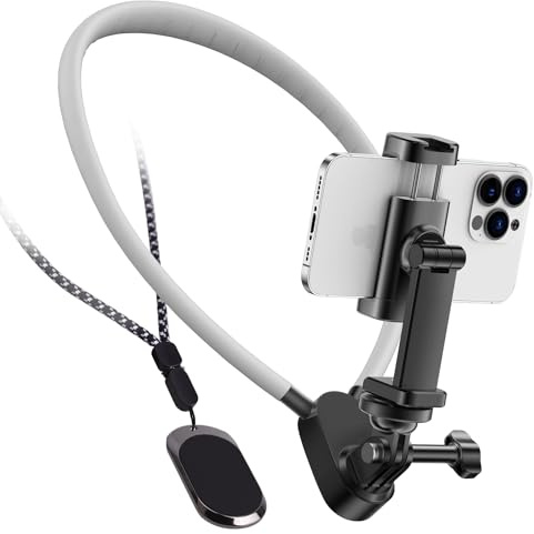 Wiseten Neck Phone Holder POV/Vlog Neck Mount with Phone Clip for iPhone | Hands Free Phone Neck Holder Selfie Mount Video Recording for iPhone 17 16 Pro and All Phones for Camera GoPro Insta360