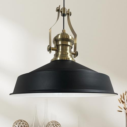 bamyum Neo-Asletl Hängelampe Industrial Schwarz Weiß Metall Ø40cm, Küchenlampe Schwarz Vintage, Hängelampe Esstisch Vintage E27, Pendelleuchte Schwarz, Wohnzimmerlampe Hängend, Pendelleuchte Esstisch
