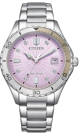 Citizen Women's Eco-Drive Crystal Weekender Sport Casual, Silver-Tone Stainless Steel Bracelet, Purple Dial (Model: FE6170-88X)
