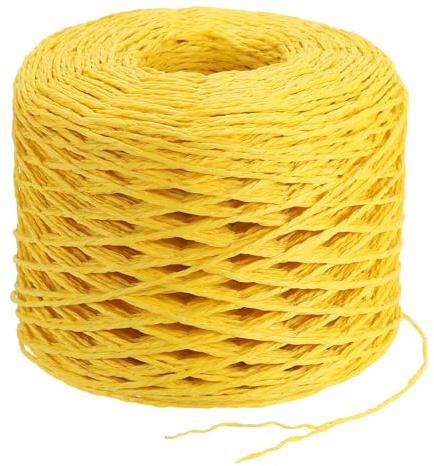 PATIKIL 656 Pies Cinta de Rafia, Rafia Hilo Papel Cuerda Cordel para Bolsos de Ganchillo Artesanía Regalos de Festival Ramos Envoltura, Amarillo