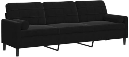 vidaXL Sofa 3-Sitzer, Couch mit Zierkissen Armlehnen Metallgestell, Polstersofa für Wohnzimmer, Loungesofa Sitzmöbel, Modern, Schwarz Samt