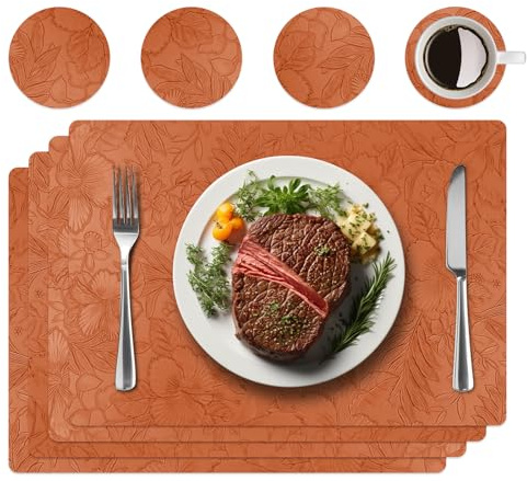 4er Set Tischsets aus Kunstleder,Platzsets abwaschbar mit Dekor