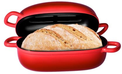 Dutch Oven zum Brotbacken – 2,5 QT Brotformen für selbstgemachtes Brot Gusseisen Brotpfanne Dutch Oven Kastenform mit Deckel und Schlaufengriffen für hausgemachte Brotherstellung, Rot