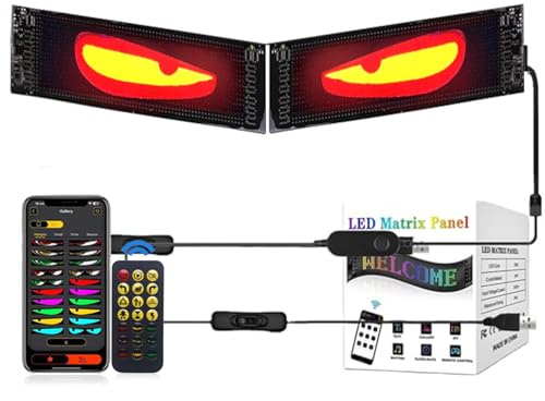 2er Devil Eyes Light for Cars Led Augen für LKW Auto, DIY Anzeige Programmierbar, Intelligente Bunte Augenlampe,Weicher Bildschirm,Dynamische-LED Laufschrift für Auto,LKW,Text,Graffiti (120 * 595mm)