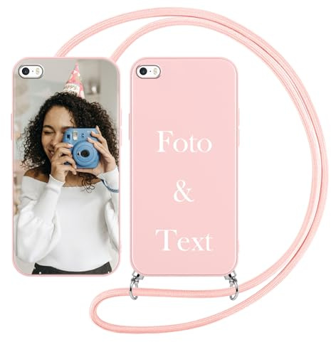 Yoedge Handykette Personalisierte Handyhülle für iPhone 17e / iPhone 16e Rosa Hülle mit Band Kordel 6,1, Selbst Gestalten Personalisiert mit Foto Bild Text Schutzhülle Cover für iPhone 16e Case