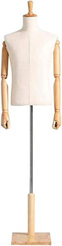 SHANYAYALI Maniquí para cuerpo de torso de vestido, forma de sastre masculino, soporte de trípode de color madera de lino con brazo de altura ajustable para exhibición de ropa (amarillo-c)