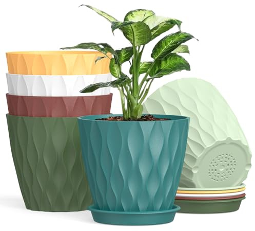 Homeuouz 12.5cm Plant Pots, 6 Pack Plastic Flower Pots with Drainage Holes and Saucers, Indoor Outdoor Planters for Succulent and All House Plants(Colourful)