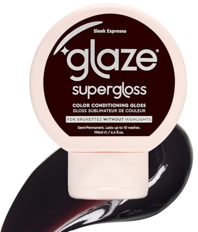 Glaze Supergloss Color Conditioning Gloss – Hydrating Semi-Permanent Color Hair Gloss & Shine Boost – For Natural Dark Brown Hair – 6.4 Fl Oz - Sleek Espresso