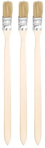 sourcing map 3pcs Bent Radiator Paint Brush 1 Width Curved Wall Paint Soft Bristle Brushes with Long Wood Handle for DIY Paint Flat Art Furniture Cabinet Fences Deck Wall Trim, Brown