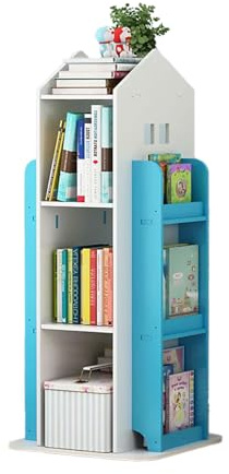 Neo House Shaped 360° Rotating Kids' Children's Freestanding Bookshelf Bookcase 10 Shelf Shelve Space‑Saving Design (Blue)