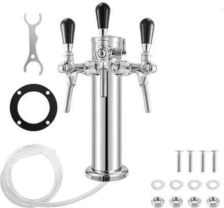 Beer tap, Draft Beer Tower, 3 Faucets Kegerator,3'' Silver Column 3-Way Tap Dispenser with Flow Adjustable Knob,Bar Accessories,for Homebrew Beer Tower