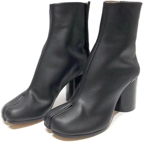 CWZMQK Scarpe da Donna di Marca Punta Divisa da Donna in Vera Pelle Tacchi Alti Rotondi grossi Stivali da Donna Scarpe Tabi Invernali Stivaletti Corti