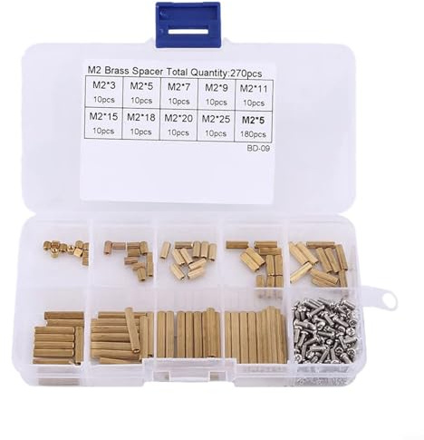 270pcs M2 Brass Standoffs and Screws Kit with Hex Spacers, Male Female Double Single Pass Copper Posts for Electronics, Gold Silver Assortmen(B)