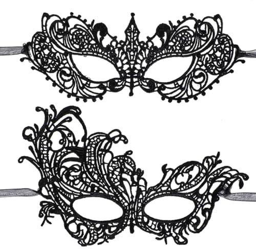 HaiFafafaing 2 Stück Maskenball Maske Schwarze Spitzenmaske Lace Augenmaske | Masquerade Verstellbaren Trägern für Karneval Maskerade Party Kostüm Abendkleid