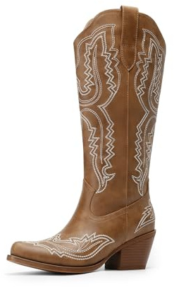 DREAM PAIRS Knee High Cowboy Western Boots for Women | Vintage Classic Country Style Cowgirl Boots,Retro Embroidered,Side Zipper,Comfort Tall Boots for Concert Party