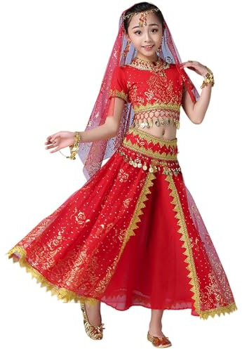 5 Teile/Satz Kinder Bauchtanz Kostüm Set Orientalische Indische Tanzkostüme Bauchtanzabnutzung Kleid Indische Kleidung Für Mädchen