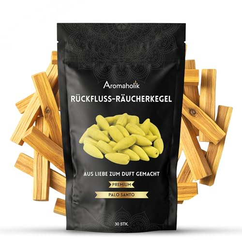 Premium Rückfluss Räucherkegel Wasserfall, Natürlich aromatische Räucherkegel mit Palo Santo Duft, 30 Stück, Intensiver Raumduft für Meditation und Entspannung, Backflow Incense, Aromaholik