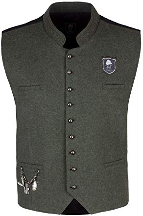 Wiesnrocker, moderne Trachtenweste für Herren in Khaki/Schwarz, Gilet mit Charivari, Größe S bis XXXL (XXL, Khaki/Schwarz)