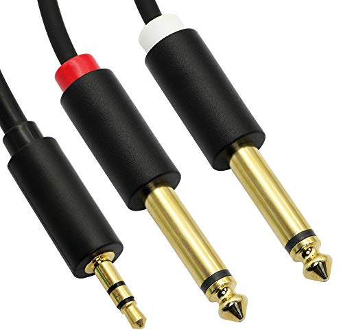 GINTOOYUN Cavo audio da 3,5 mm a doppio cavo audio da 6,35 mm, TRS stereo maschio a doppio cavo da 1/4 TS mono maschio a Y Splitter per sistema stereo, amplificatore, mixer, MP3(1,5m)