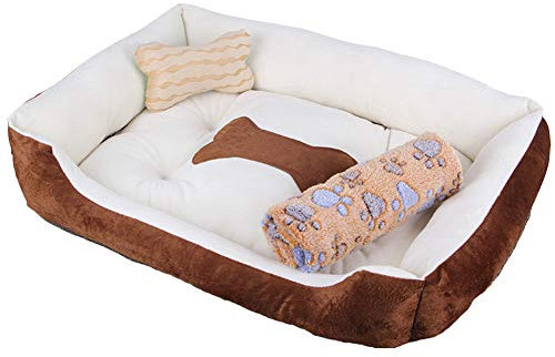 Hundebett Hundekissen, Waschbares Hundebett mit Rand, Hundesofa für Kleine, Mittlere und Grosse Hunde, Rutschfestes Hundekörbchen, Robust und Gemütlich Kaffee beige + Decke XL
