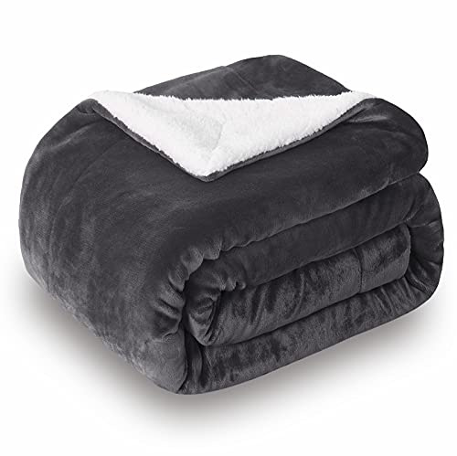 SOCHOW Wohndecke Kuscheldecke aus Sherpa Fleece Dunkelgrau, 220 x 240 cm | Doppelseitig Superweiche Luxuriöse für Couch und Bett