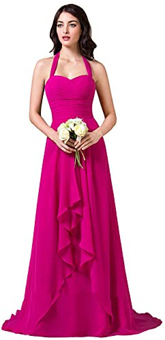 dinavian Vestido formal de gasa para mujer, con cuello halter, para fiesta de graduación, dama de honor, fucsia, 50