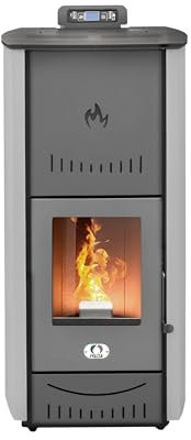 STUFE A PELLET ITALIA New York 22 Kw | Hydro-Pelletöfen für Heizung und Warmwasser Effizienz 89% Heizt 140m² Autonomie 22 Std. 5 Geschwindigkeiten und Kräfte Programmierbar 24 Monate Garantie Grau