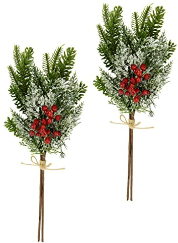 Künstlicher Tannenbund mit Zapfen Beeren Kunstschnee Dekozweig Tannengrün Tannenzweig Zubehör Koniferen Adventskranz Deko Kranz Weihnachtsdekoration Stiel Kunstzweig Gesteck Kränze Girlande AST