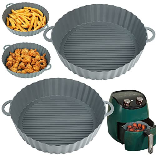YQL 2PCS Silicone Air Fryer Liners Round for Ninja Multi-Cooker 4.3L-7.5L | 8 inch Air Fryer Accessories Reusable for Ninja Foodi 15/14/11/9/7 in 1/AF160UK/Tower T17021/Instant Vortex/COSORI Airfryer