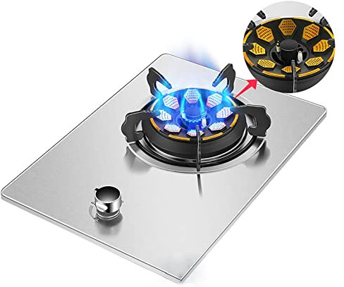 IBOWZ Encimera de Gas Placa de Gas 33CM Placa de Gas, Utensilios de Cocina de Cocina de Escritorio/incorporados, con protección contra Incendios y Encendido por pulsos, Anillo de Placa de Hierro f