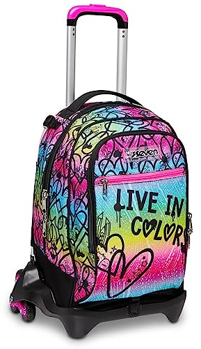 Seven Trolley Rucksack mit Trolleyfunktion, 3 in 1, Schulranzen mit Rollen, Abnehmbarer Rucksack, ab 1. Klasse, für Schule, Gymnasium, Reisen&Freizeit, Mädchen&Jungen, rosa