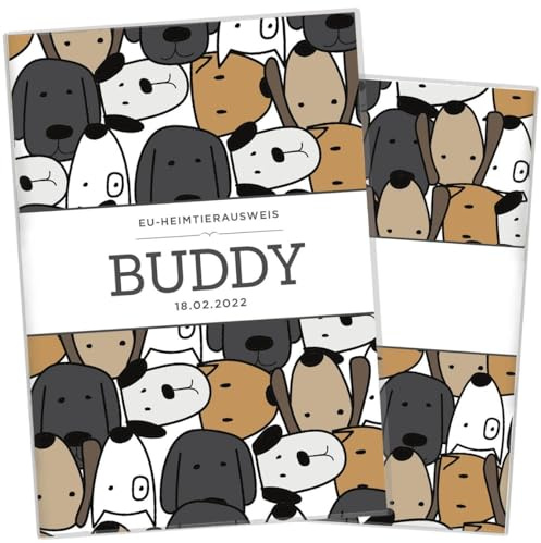 Wilhelm Fell Hülle für den EU-Heimtierausweis für Tiere I Personalisierbar mit Namen oder Geburtsdatum I Persönliche Geschenkidee für Haustierbesitzer I Schutzhülle für den Heimtierausweis (Buddy)