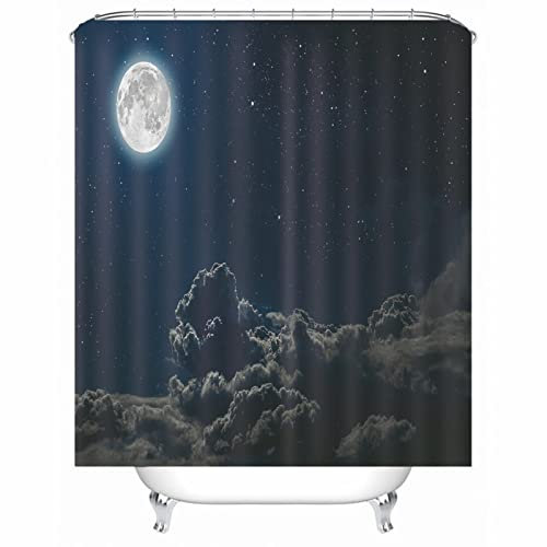 Whoiy Duschrollo Schwarz, Duschvorhang Eckbadewanne 165X200cm Polyester Duschvorhänge Nachthimmel Sterne Wolken Waschbar Wasserdicht