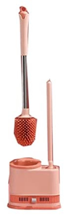 RUTAVM Cepillo WC Escobilla De Inodoro De Silicona Base Desmontable Escobilla De Inodoro De Piso A Techo Y Soporte para Almacenamiento En El Baño para Baño (Color : Pink)