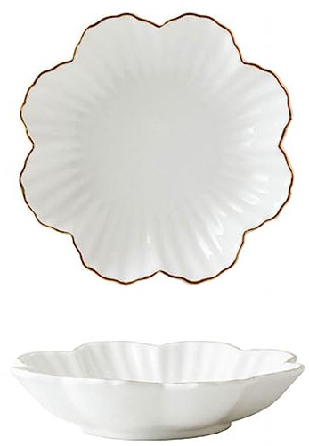 NGDECOR 2 Pack Porcelain Dessert Plates, Ceramic Appetizer Salad Plate, Kitchen Serving White Dinner Plates with Gold Trim for Snacks, Appetizer, Ice Cream, Fruit, Wedding Cake Plate,8inch
