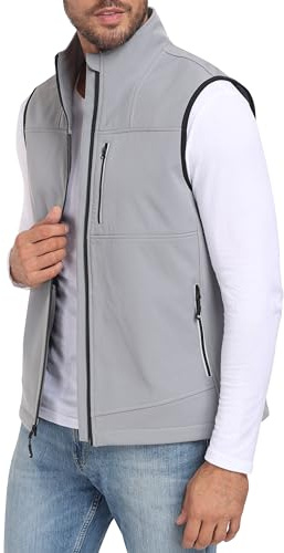 MoFiz Chaleco Trabajo Hombre Chaleco polar Chaqueta Ligera Sin Mmangas al aire Libre Chaleco de Trabajo con Cremallera Gris claro-83 XL