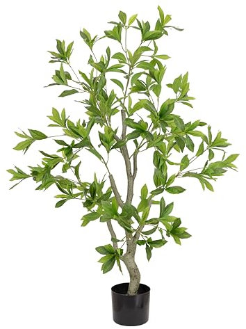 Baroni Home Künstliche Pflanze für Innen und Außen, künstliche Eukalyptusbaum mit Kunststoff-Topf, realistisch Aussehen und Textur, dekorativ für Wohnzimmer, Schlafzimmer, Büro und Küche, Höhe 120cm