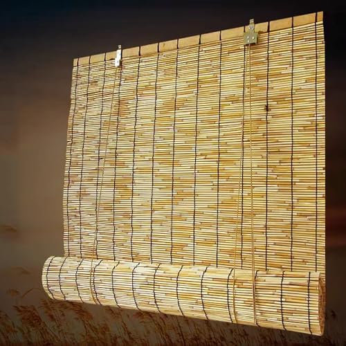 Zlovne Natür Schilfrollos,Handgewebte Bambus Rollo Sonnenschutz Verdunkelungsrollo,Winddichte Anhebbare Bambusjalousien,für Tür und Fenster/Balkon/Pavillon,Seitenzugrollo (W70xH120cm/28x47in)