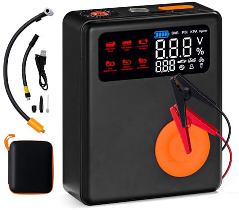 GYMAX Elektronische Luftpumpe tragbar, 2000A 12V Luftkompressor Mini Reifenpumpe, Fahrradpumpe elektrisch 150PSI mit Digitalanzeige & LED Bildschirm, für Auto, Fahrrad & Motorrad Bälle