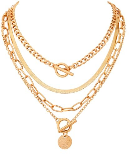 Lilbitty 4er Pack Damen-Halsketten, Schmuck Gold Ketten Set mit Edelstahl, Cuban Chain, Choker und Herringbone, Schichtbar & Elegant für Jeden Anlass