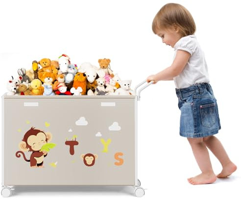 BBLIKE Spielzeugkiste Spielzeugaufbewahrung - 72 l Kinderspielzeug-Organizer mit Rädern, Spielzeugtruhe mit Deckel, Spielzeugkisten für Mädchen und Jungen, Kleinkinder, Stofftiere, Wohnzimmer（Beige）