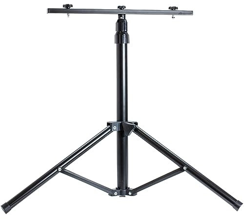 ELETTROWATT - Treppiede Telescopico Nero - Asta per due fari - per faretti da cantiere - alta stabilità - proiettori fino a 100 Watt LED faro faretto cavalletto telescopico (treppiede telescopico)