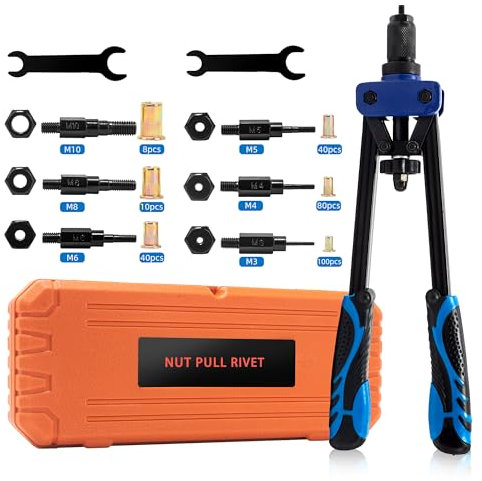 Pince a Insert Fileté, Pince à Écrou Fileté 14 avec 6 Mandrins M3-M10, Assortiment de 275 écrous à Rivets Dans, Pince a Sertir Ecrou avec étui de Transport