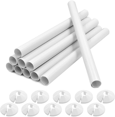 10 Pcs Radiator Pipe Covers and 10 PCS Pipe Collars, White Radiator Pipe Covers 15mm x 200mm and 16mm Radiator Pipe Collars Cover for Radiator Pipe(White)